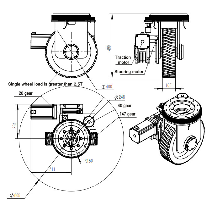 ZL-490 Agv हैवी लोड व्हील ट्रैक्शन मोटर रबर ड्राइव व्हील ETS एक्सीलरेट कैरीइंग 2T